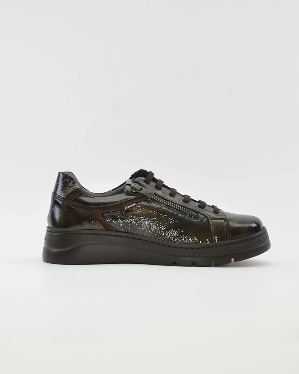 ZAPATO CASUAL MUJER PLANO FLUCHOS POMPASF1666 CHAROL OLIVA