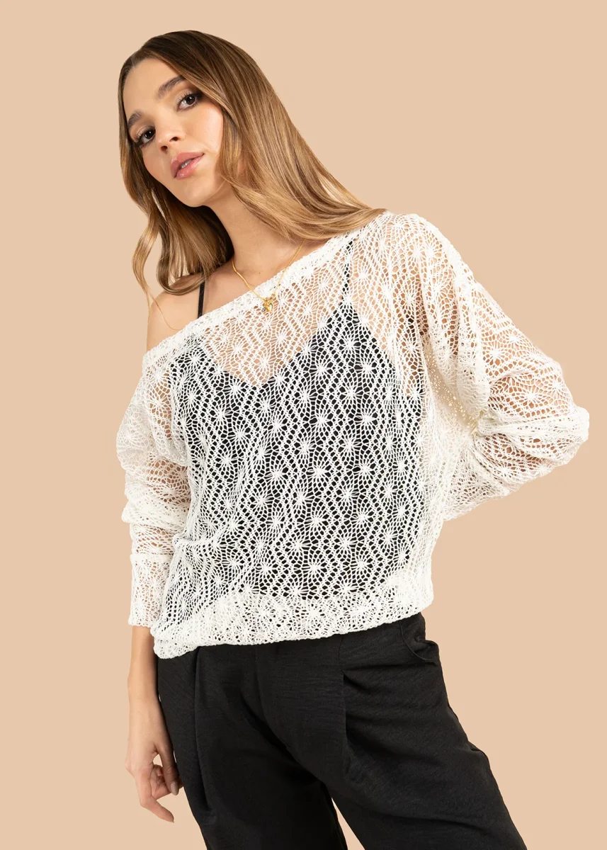 Buzo color beige manga larga y diseño transparente 105808