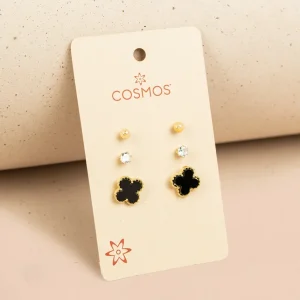 Set x3 aretes color dorado piedras y trébol 106358