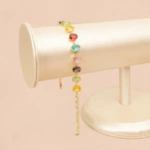 Pulsera con cristales multicolor y cadena dorada 106373
