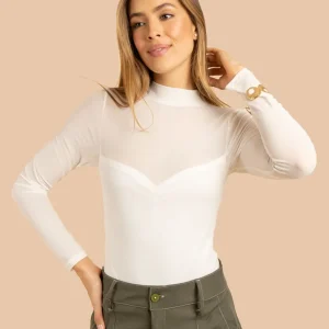 Body color blanco en malla transparente y manga larga 106379
