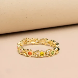 Pulsera color dorado en eslabón de flores con cristales 106402