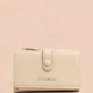 Billetera grande color beige con broche y logo dorado COSMOS 106782