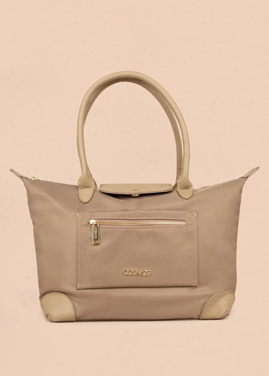 Bolso manos libres tipo shopping color taupe 106790