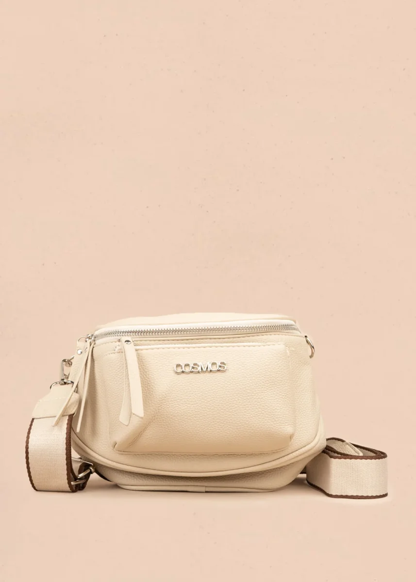 Riñonera color beige con bolsillo frontal y correa ajustable 106804