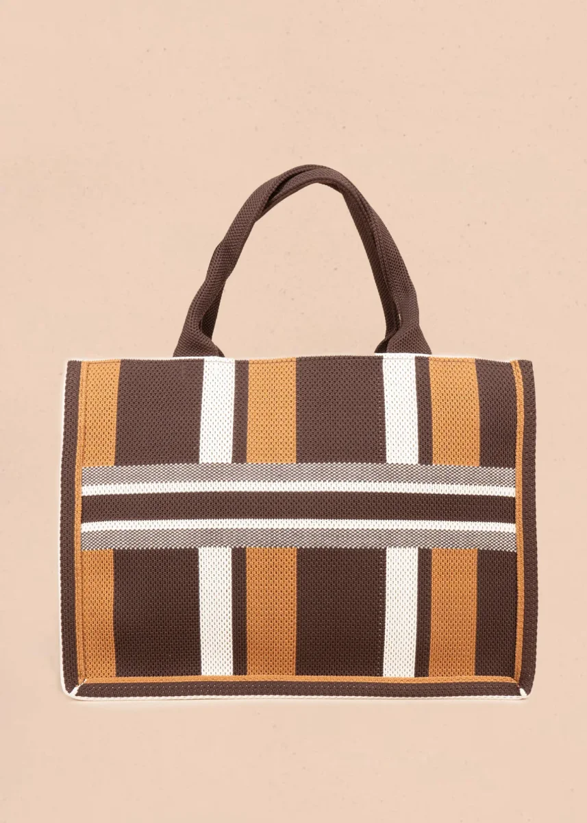 Bolso en textil color café con rayas 106917