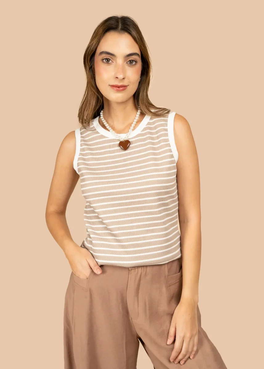 Camiseta a rayas horizontal color camel 107036