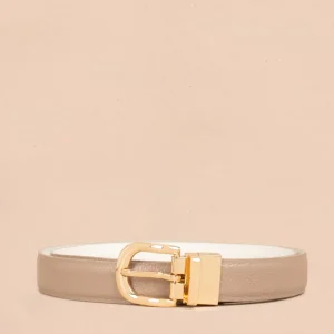 Cinturón de cuero doble faz blanco color taupe 107060