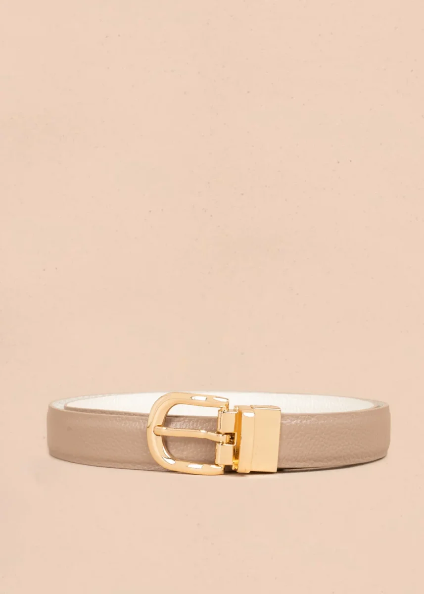Cinturón de cuero doble faz blanco color taupe 107060