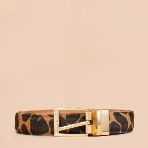 Cinturón de cuero doble faz animal print negro color miel 107061