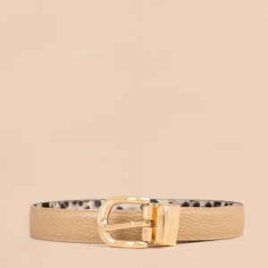 Cinturón de cuero doble faz animal print color beige 107063