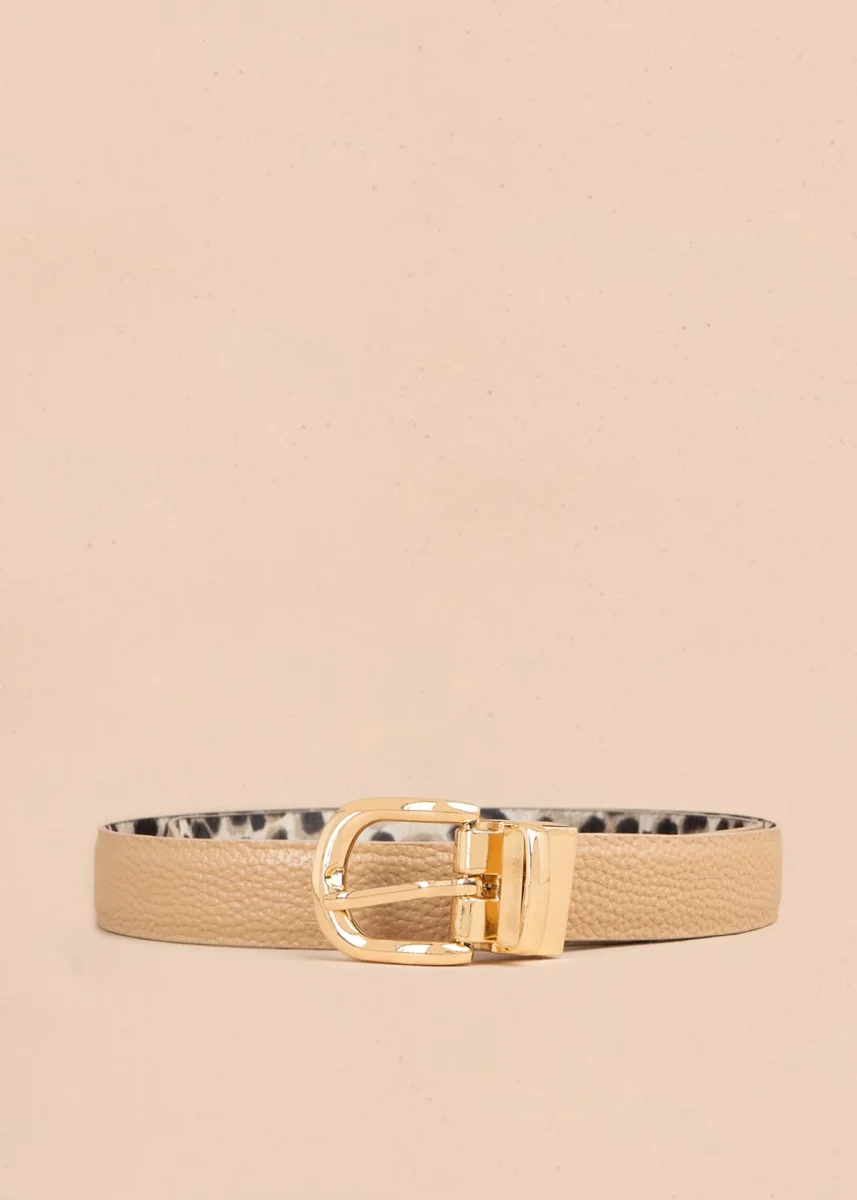 Cinturón de cuero doble faz animal print color beige 107063