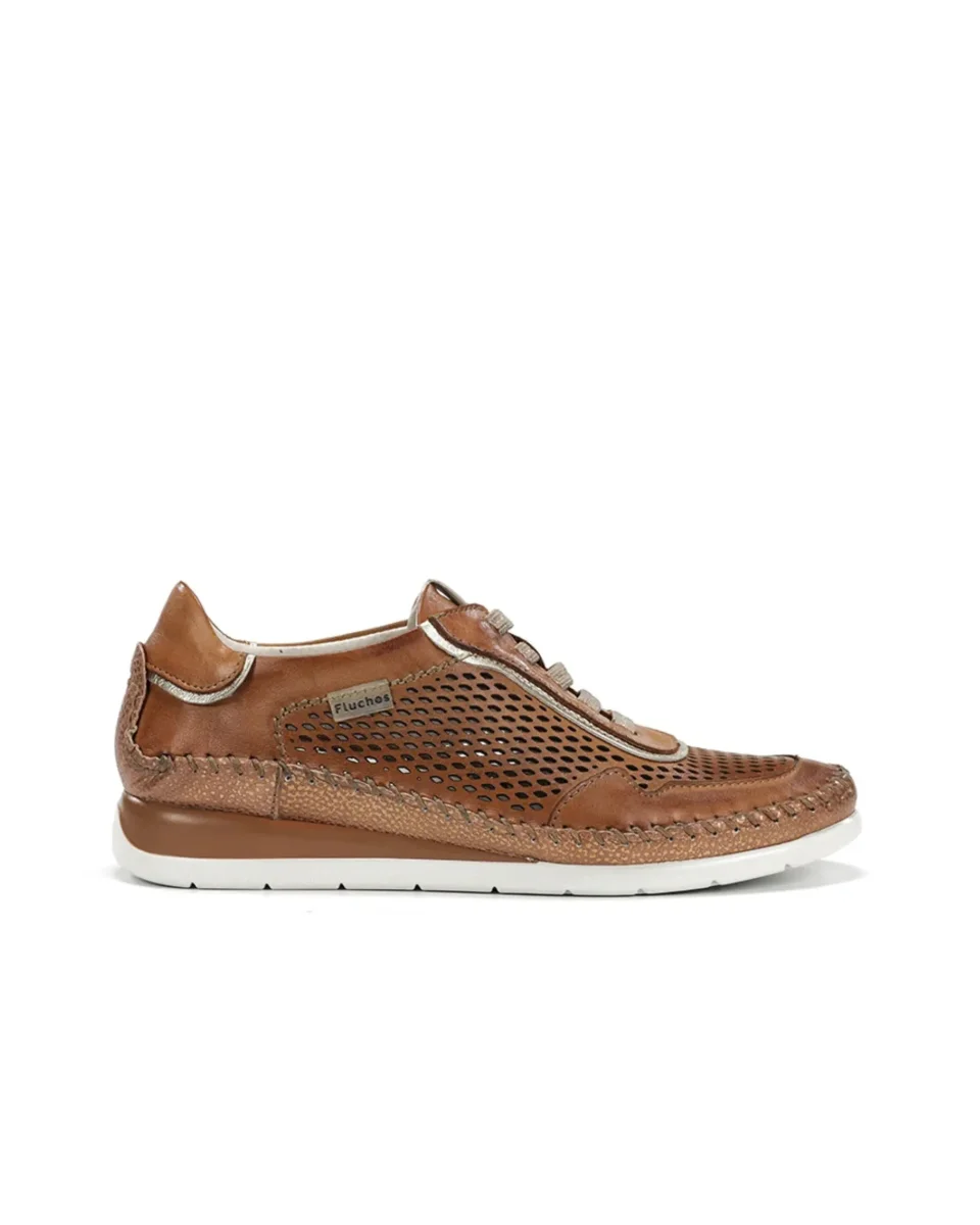 ZAPATO FLUCHOS MUJER COLOR CAMEL CON ELASTICOS METALIZADOS FLUCHOS SELLA F2143 DORE