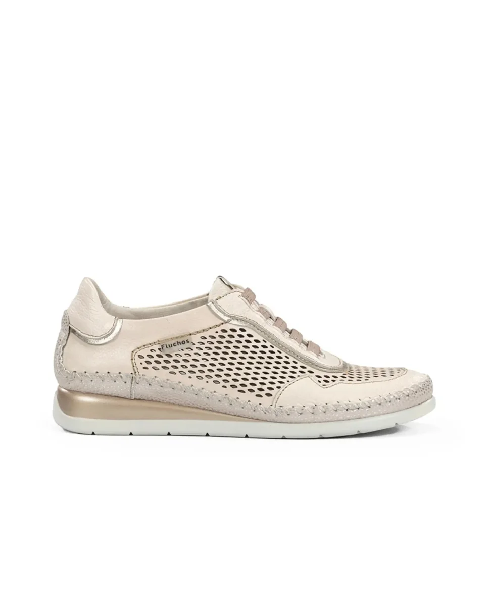 ZAPATO FLUCHOS MUJER COLOR BLANCO ROTO CON ELASTICOS METALIZADOS FLUCHOS SELLA F2143 RAW