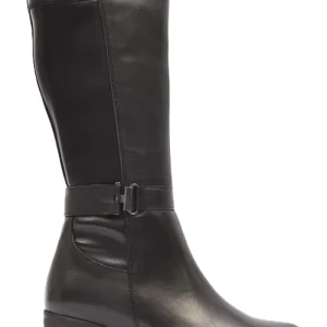 BOTA MUJER NEGRO TACON CUADRADO  CREMALLERA Y LICRA LATERAL  L-1304