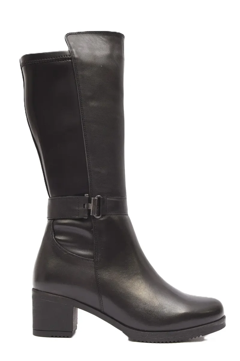 BOTA MUJER NEGRO TACON CUADRADO  CREMALLERA Y LICRA LATERAL  L-1304