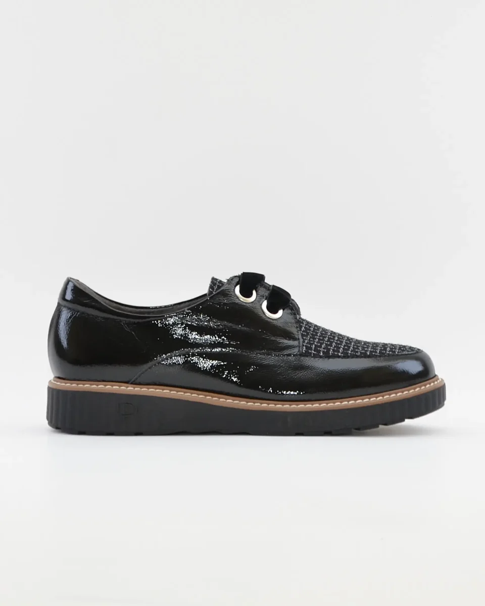 ZAPATO CASUAL MUJER PITILLOS CORDON PLANTILLA EXTRAIBLE 11555 CHAROL NEGRO