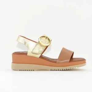 SANDALIA CUÑA MUJER PIEL COMBI CUERO ORO LACOMBA GENTIAN