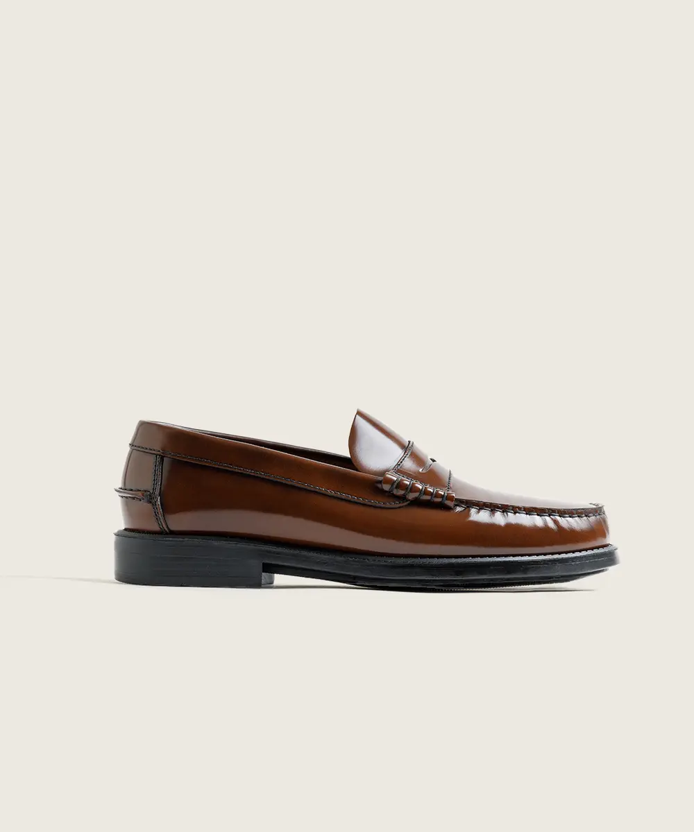 ZAPATO MOCASIN HOMBRE COSIDO A MANO CUERO ANTIFAZ 100 PISO DE GOMA