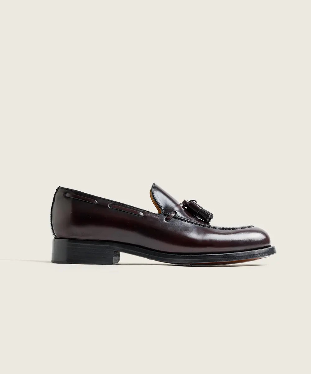 ZAPATO MOCASIN HOMBRE BORLAS TASSEL FLORENTIC SIRACH BURDEOS SUELA DE CUERO