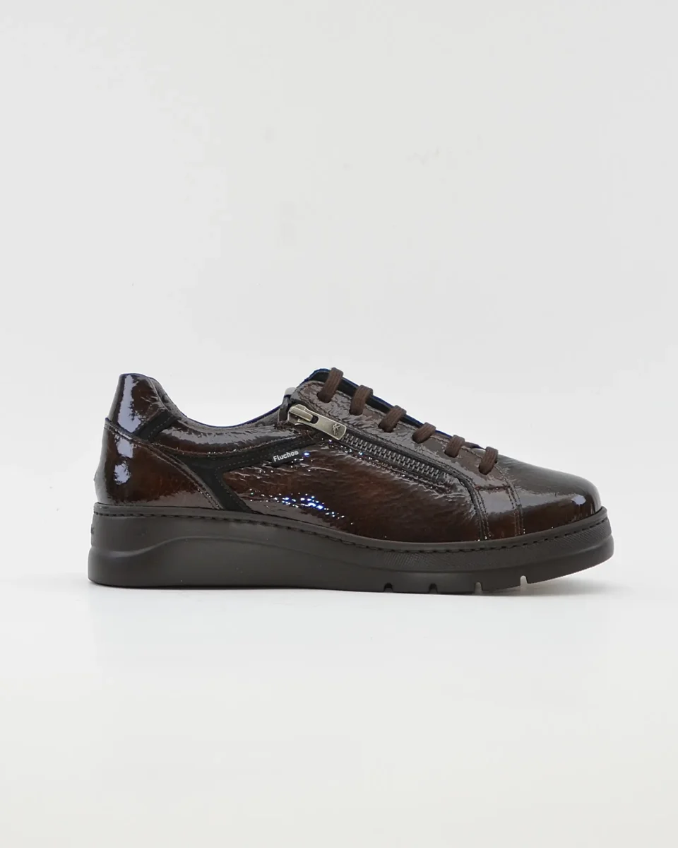 ZAPATO CASUAL MUJER PLANO FLUCHOS POMPASF1666 CHAROL CAFÉ