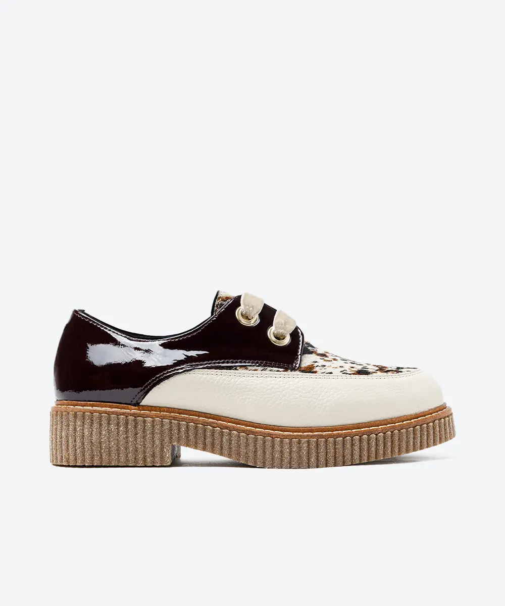ZAPATO CORDON MUJER BEIGE CHAROL MARRON POTRO ANIMAL LACOMBA ALPINA