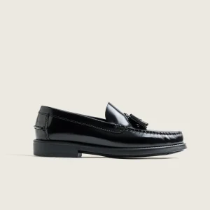 ZAPATO MOCASIN HOMBRE COSIDO A MANO NEGRO BORLAS 101 PISO DE GOMA