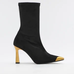 BOTA MEDIA CAÑA LYCRA MUJER COLOR NEGRO DETALLES DORADOS DANIELA VEGA 2880 ANTE STRECH