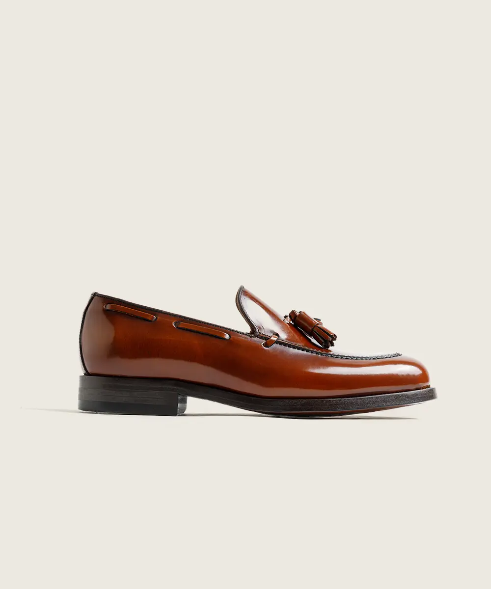 ZAPATO MOCASIN HOMBRE BORLAS TASSEL FLORENTIC CUERO TABAK SUELA DE CUERO