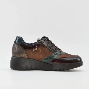 ZAPATO DE CORTE DEPORTIVO CUÑA MUJER CORDONES Y CREMALLERA FLUCHOS LIVE F2248 CAFE