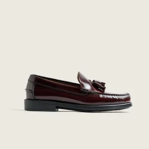 ZAPATO MOCASIN HOMBRE COSIDO A MANO BURDEOS BORLAS 101 PISO DE GOMA