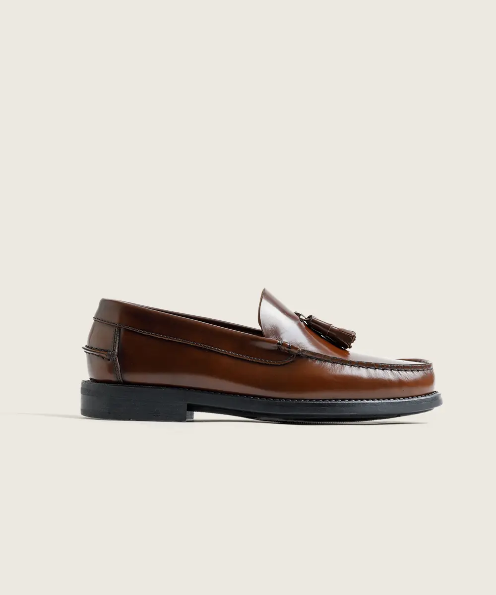 ZAPATO MOCASIN HOMBRE COSIDO A MANO CUERO BORLAS 101 PISO DE GOMA