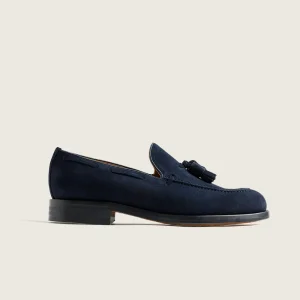 ZAPATO HOMBRE BORLAS TASSEL SERRAJE AZUL MARINO SUELA DE CUERO