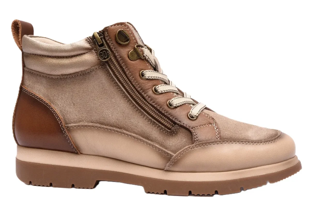 BOTIN DEPORTIVO MUJER CORDONES Y CREMALLERA TAUPE L-4460