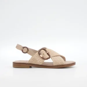 SANDALIA MUJER PLANA BEIGE CON DETALLES EN CUERDA TRENZADA CARMELA 163160