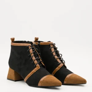 BOTINES TACON BAJO CORDON NEGRO CUERO A5406