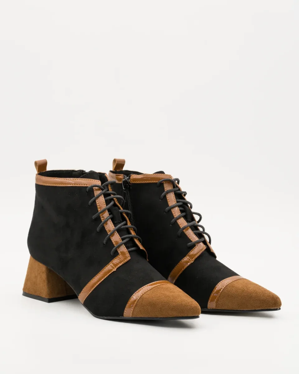 BOTINES TACON BAJO CORDON NEGRO CUERO A5406