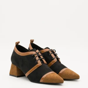 ZAPATO VESTIR CORDONES TACON NEGRO CAMEL A5407