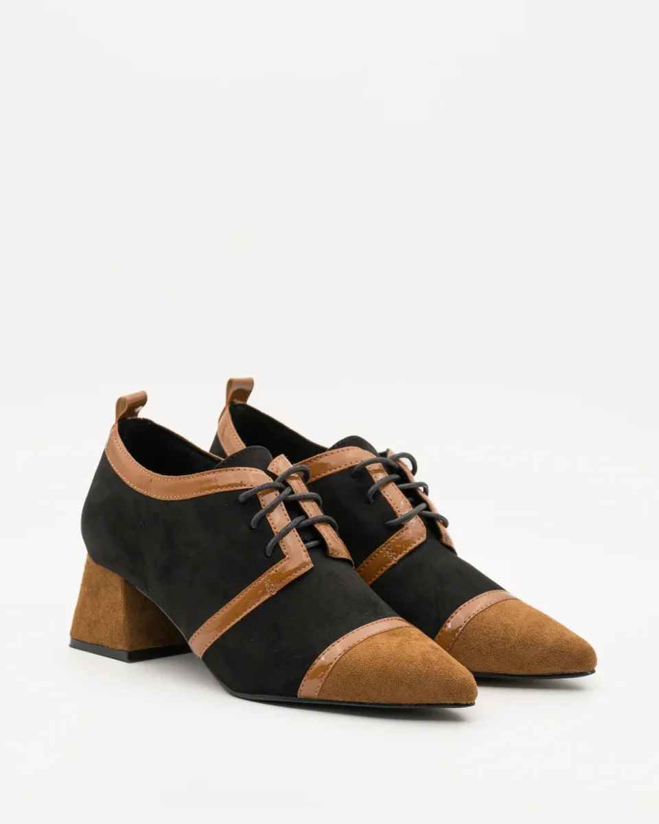 ZAPATO VESTIR CORDONES TACON NEGRO CAMEL A5407