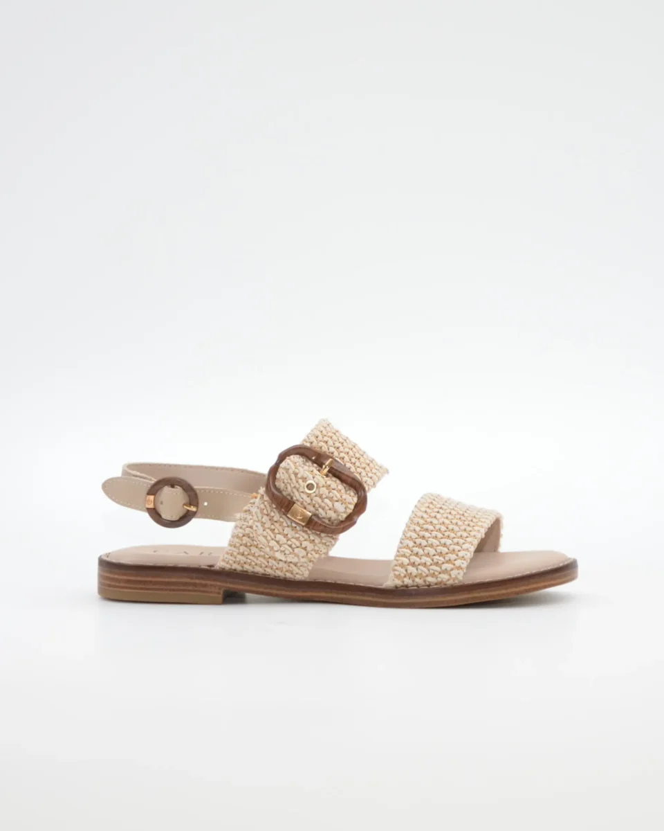SANDALIA MUJER PLANA BEIGE CON DETALLES EN CUERDA TRENZADA CARMELA 163159