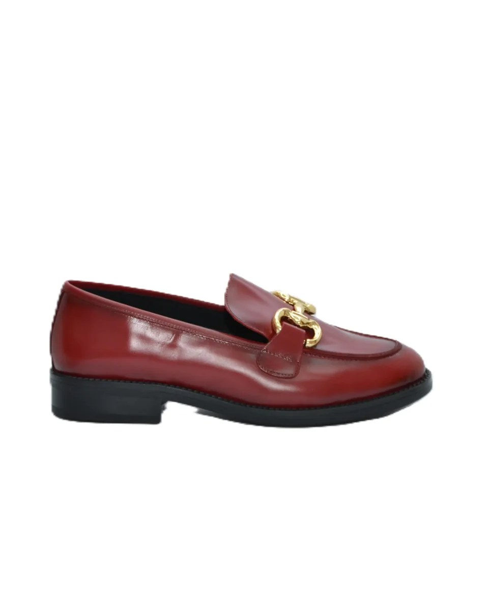 MOCASINES MUJER BURDEOS ESTRIBO DORADO