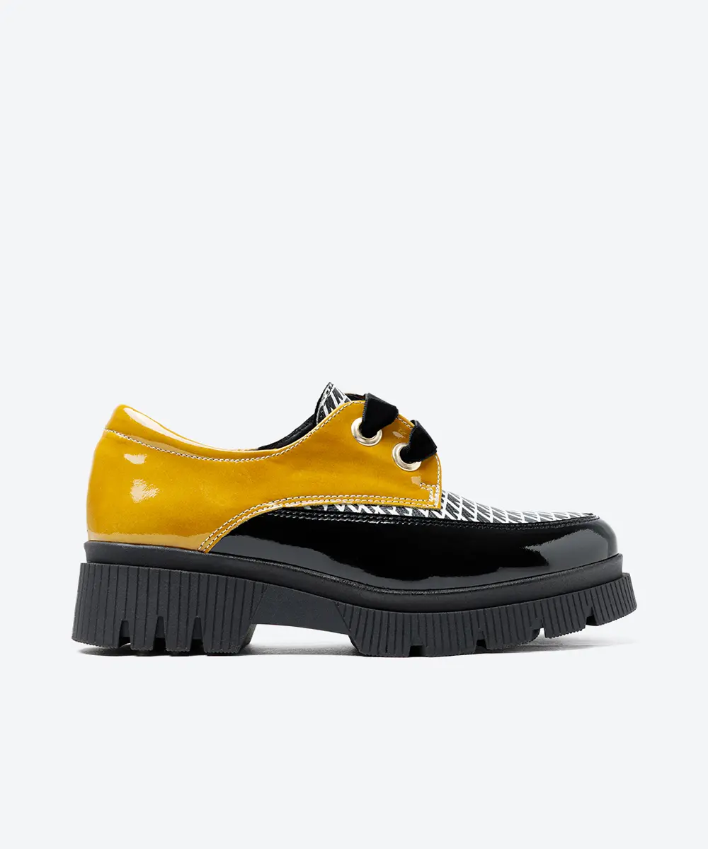 ZAPATO MUJER CORDON CHAROL AMARILLO NEGRO DAMA LACOMBA ALONDRA