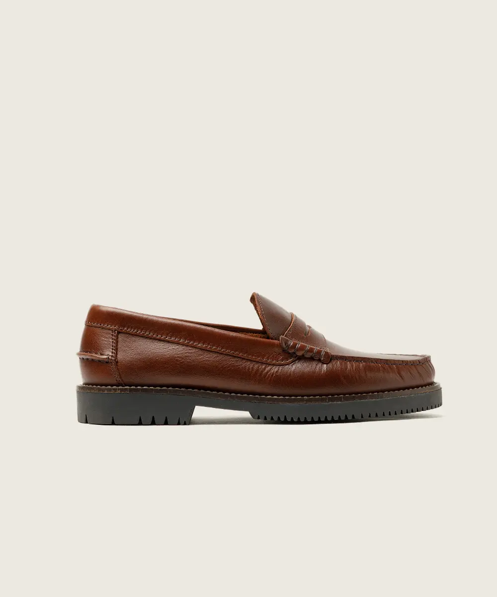 ZAPATO HOMBRE MOCASIN COSIDO A MANO COLOR MARRON SEAHORSE ANTIFAZ GOMA