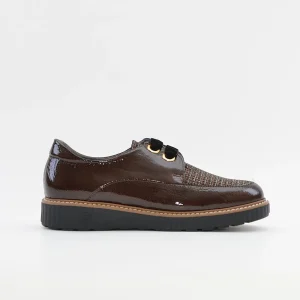 ZAPATO CASUAL MUJER PITILLOS CORDON PLANTILLA EXTRAIBLE 11555 CHAROL MARRÓN
